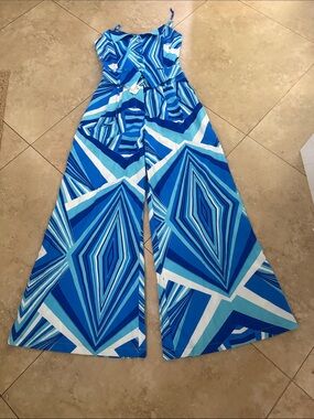 Fashion Nova Blue Geometric Wide-Leg Jumpsuit